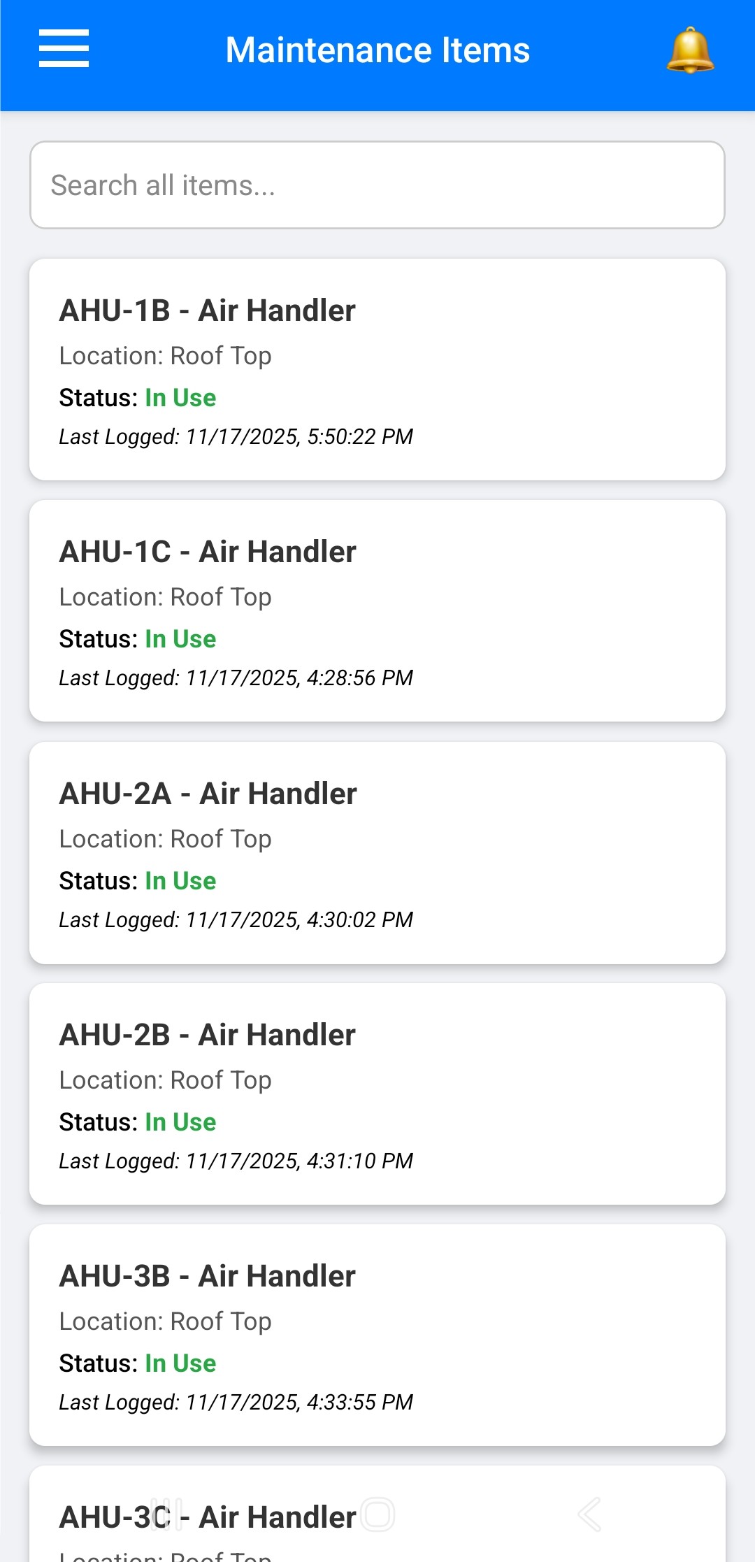 Maintenance Item List